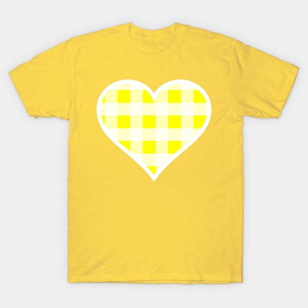 Yellow and White Buffalo Plaid Heart T-Shirt by bumblefuzzies